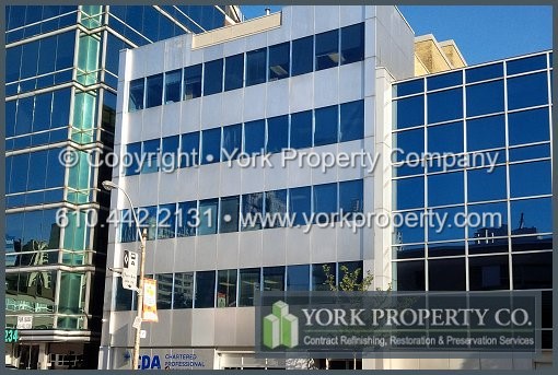 We specialize at cleaning anodized aluminum curtain wall panels, restoring anodized aluminum building façade panels, refurbishing anodized aluminum cladding, refinishing anodized aluminum clad paneling, maintaining anodized aluminum window frames and repairing damaged anodized aluminum storefront window frames.